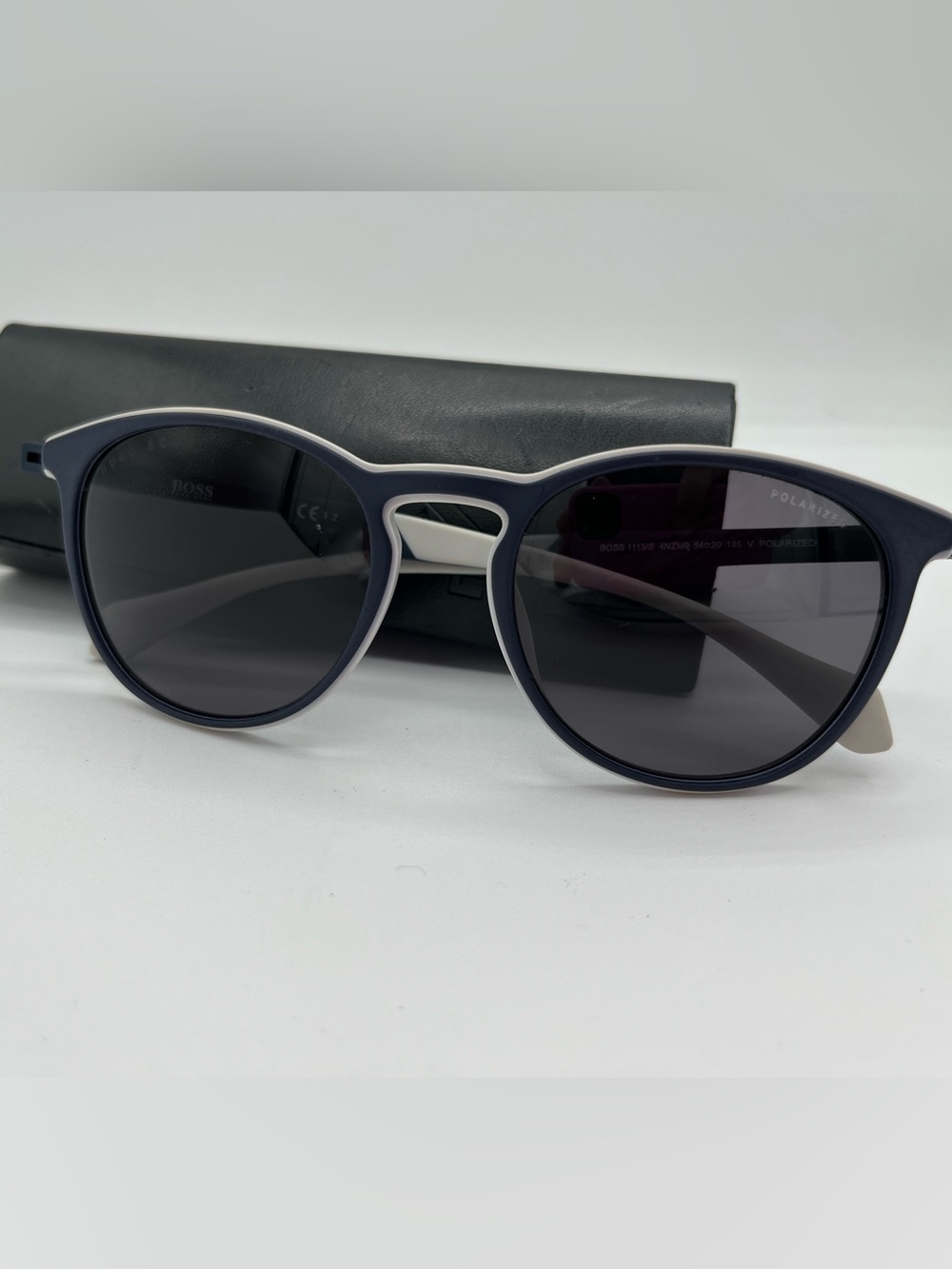 HUGO BOSS Polarized Round Sunglasses in Navy and White Trim